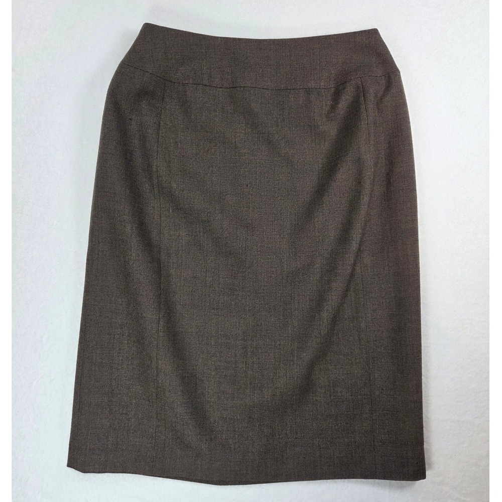 Harve Benard 100 Wool Brown Houndstooth Plaid Straight Pencil Skirt Sz 8 Fall